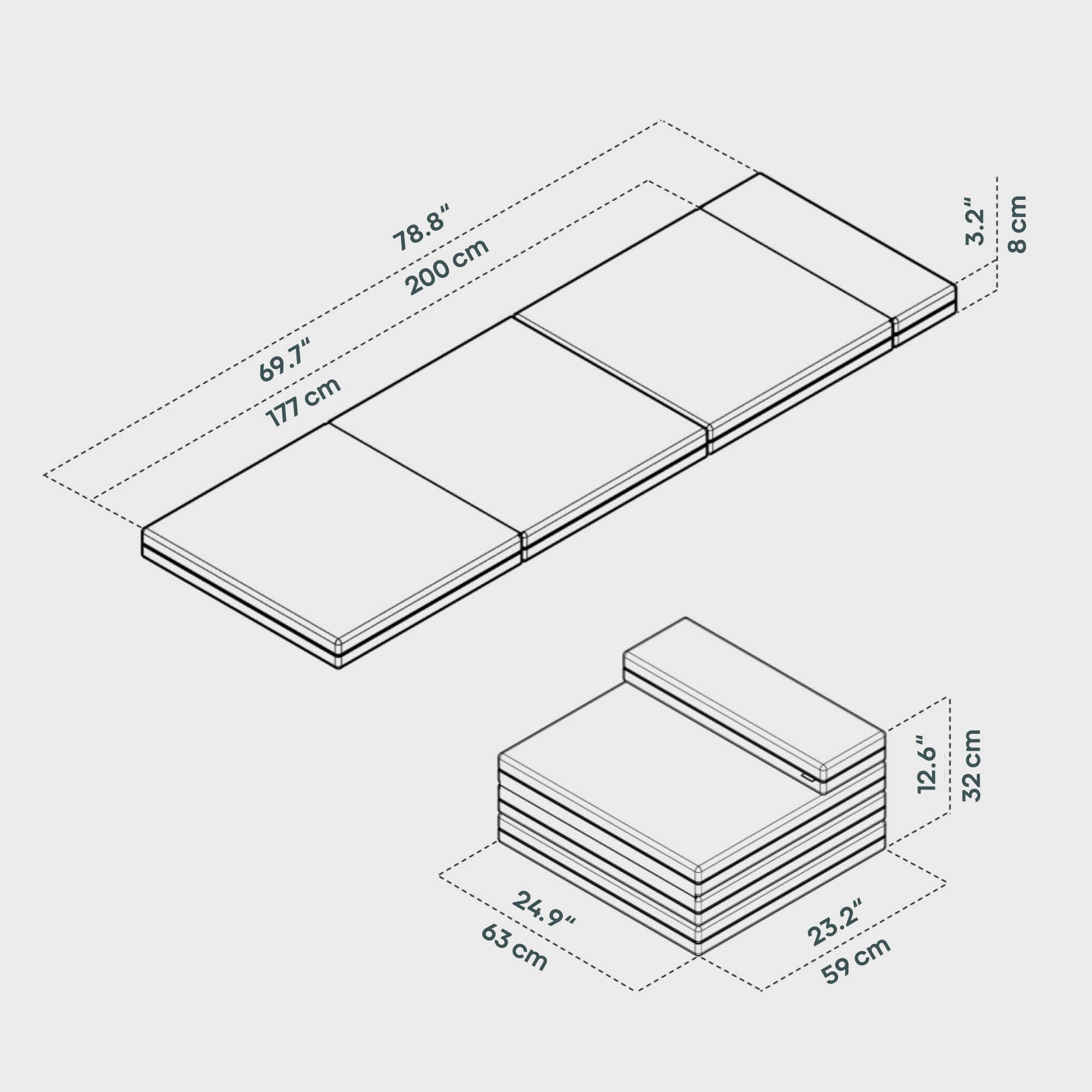 BOXIO SLEEP 63 x 200 cm I Klappmatratze für das RACK