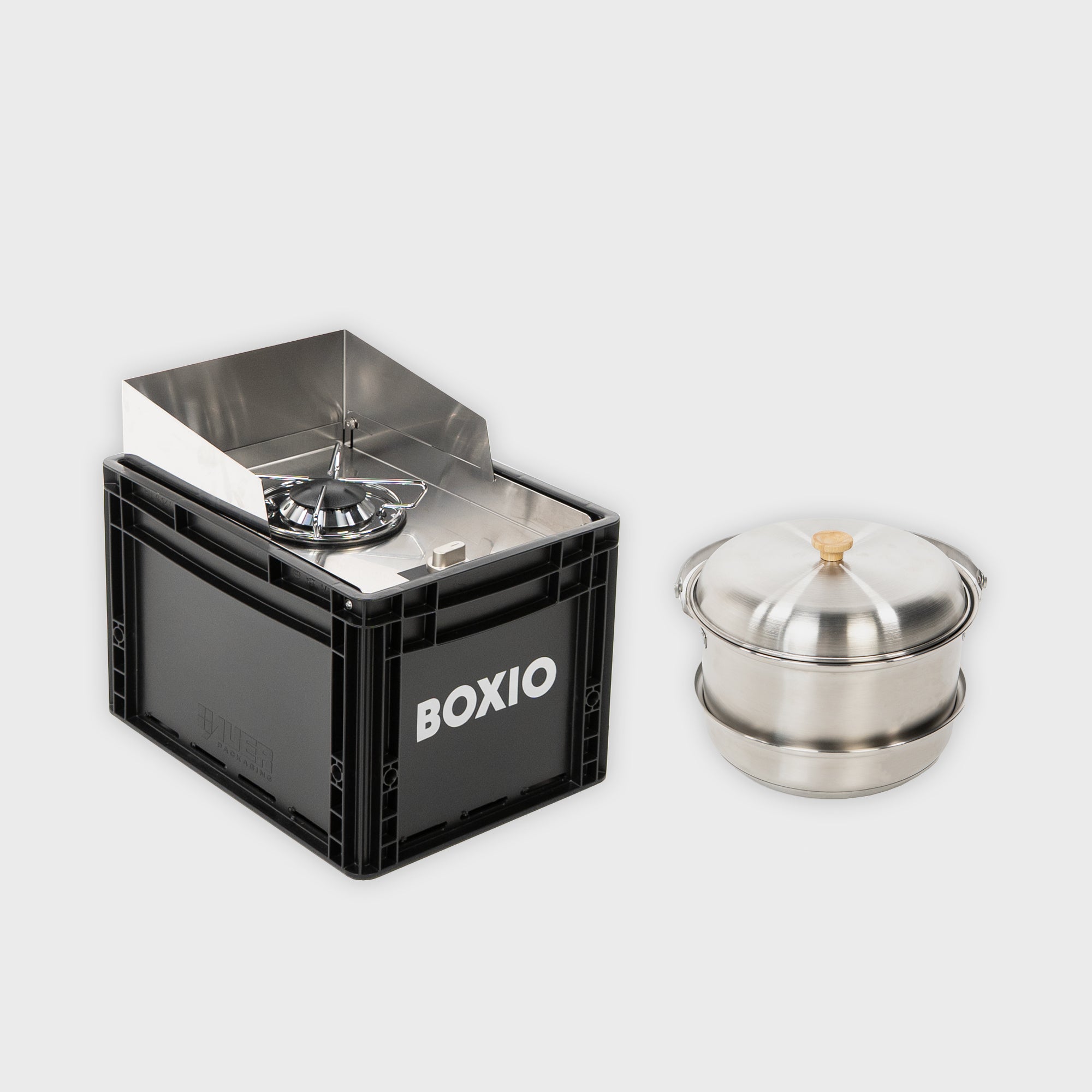 Mobiler Gaskocher mit Topfset I BOXIO COOK PLUS